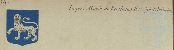Léopard. Blason de Jacques-Marie de Berthelas. D'Hozier, province du lyonnais, BNF