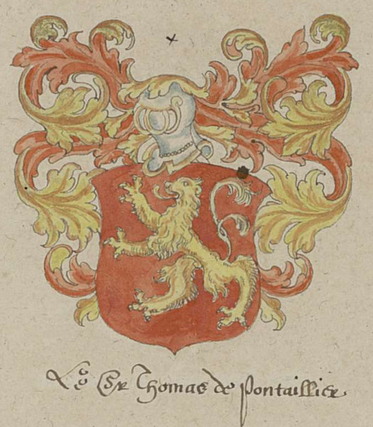 Lion. Blason de Thomas de Pontaillier. Armorial de la confrérie Saint-Georges, AD Côte d'Or