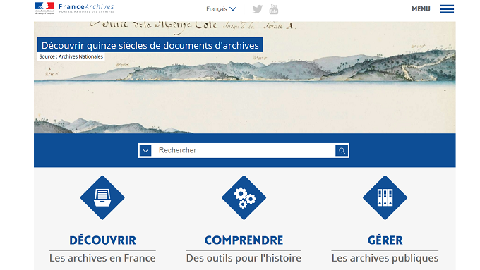 Page d'accueil de FranceArchives