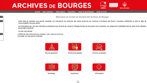 Capture d'écran de la page d'accueil du site internet des Archives de Bourges