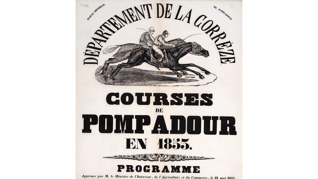 Annonce d'une course de chevaux aux Haras de Pompadour