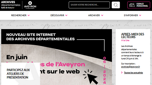Les Archives de l'Aveyron lancent leur nouveau site web