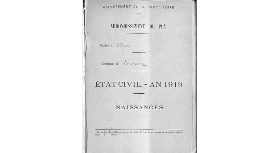 Page numérisée d'un registre d'état civil