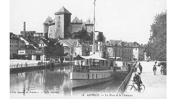 Vue ancienne du port et du château d'Annecy
